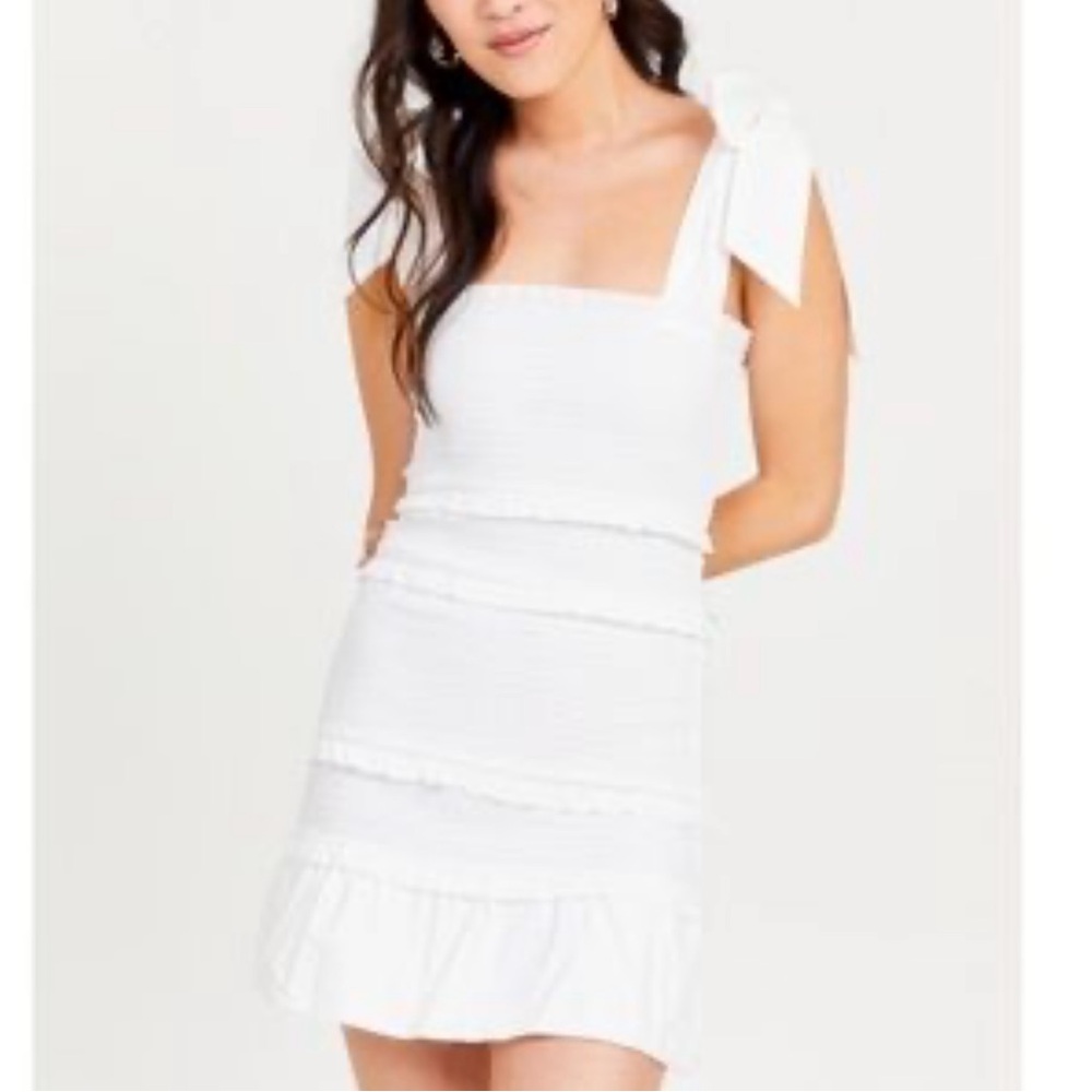 Altar'd State White Ruffled Smocked Mini Dress size L -NWT